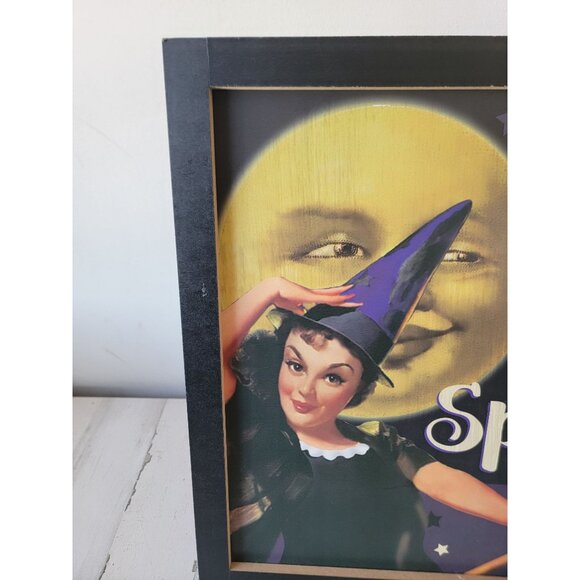 greenbrier Vtg halloween standing sign witch style stopping for a spell home dec - Picture 3 of 9